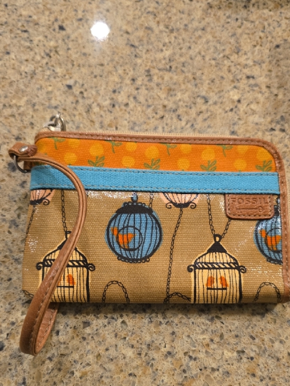 Fossil Tan Wallet with Blue Trim and Orange Accents - Picture 6 of 6